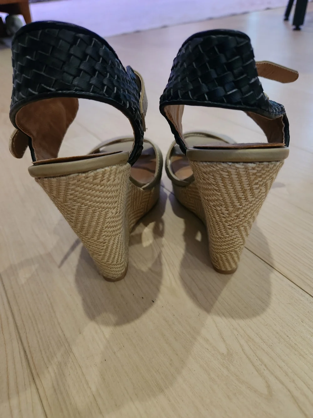 Qupid Black Woven & Tan Wedge Sandals